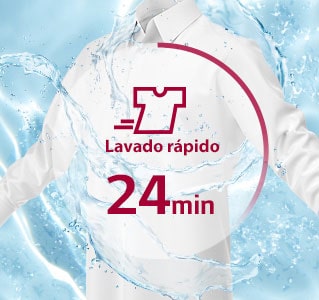 Camisa bajo lavado, icono de lavado rápido en 24 minutos